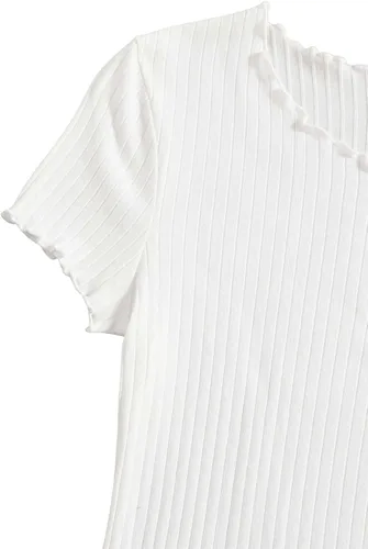 Vista 4 de Romwe Camiseta básica de punto acanalado de manga corta para mujer