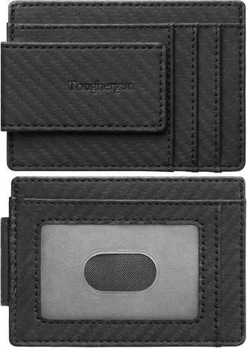 Vista 16 de Cartera minimalista Toughergun para hombres con clip de dinero magnético, cartera de cuero, tarjetero de crédito con bloqueo RFID Negro