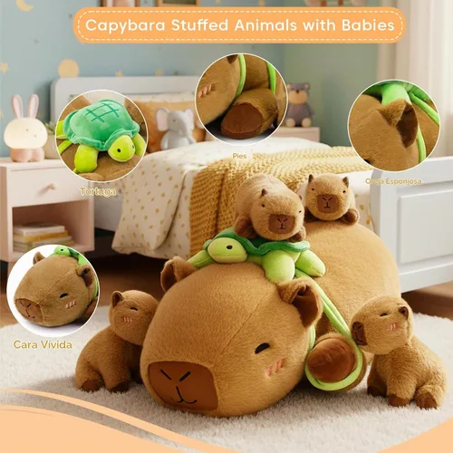 Vista 2 de SQEQE Capybara - Peluches con bebés, almohada de felpa suave Capibara