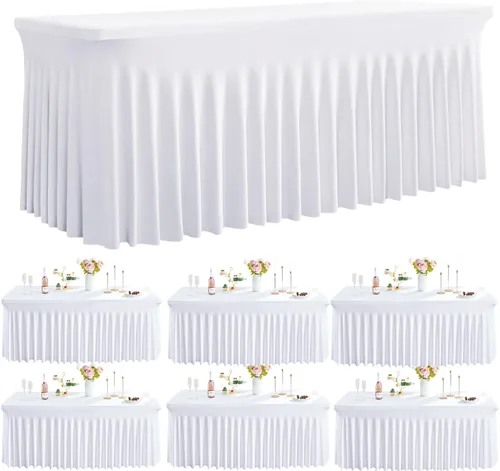 Vista 15 de Outpain Juego de 2 manteles rectangulares de elastano beige para mesas rectangulares de 6 pies, manteles de elastano ajustable de 6 pies, sin