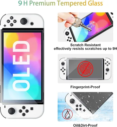 Vista 8 de Paquete de 3 protectores de pantalla de vidrio templado premium compatibles con Switch OLED
