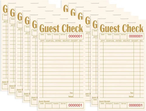 Vista 39 de Libros de cheques de invitados para servidores, bloc de notas de servidor, paquete de 12, papel de color natural, bloc de notas para camarera