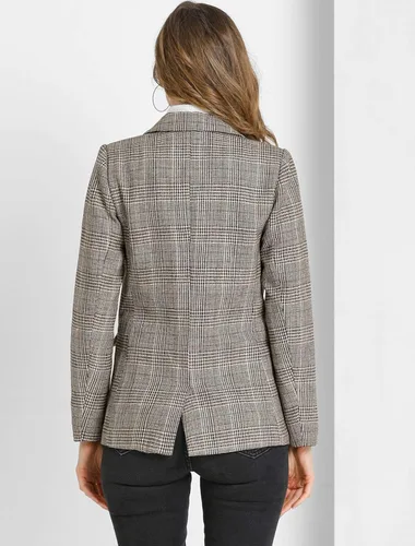 Vista 5 de Allegra K Chaqueta tipo blazer de pata de gallo con solapa y muescas a cuadros para mujer