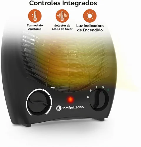 Vista 2 de Comfort Zone Calentador de Espacio Portátil Eléctrico de Ventilador Forzado con Termostato Ajustable, Sensor de Sobrecalentamiento, Interruptor