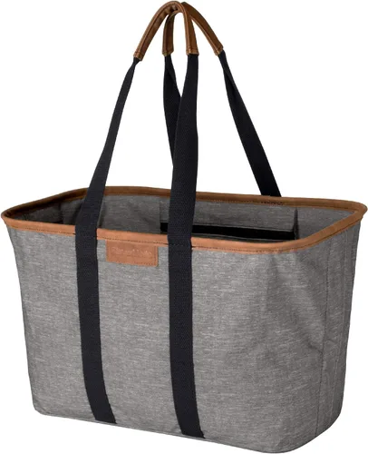 Vista 5 de CleverMade Cestas de compras ecológicas plegables de 24L y 30L (paquete de 3) Bolsas reutilizables de plástico y lona