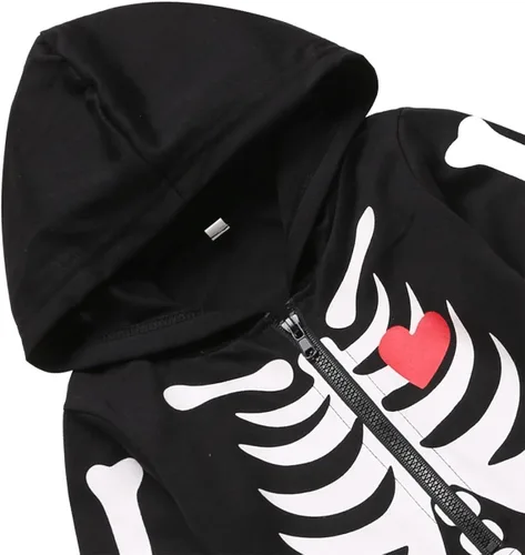Vista 3 de Disfraz de esqueleto de Halloween para bebé niño con capucha de manga larga