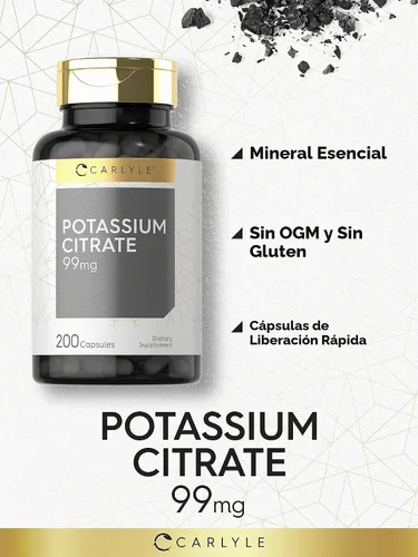 Vista 3 de Carlyle Citrato de Potasio 99mg 200 Cápsulas Suplemento sin OMG y sin gluten