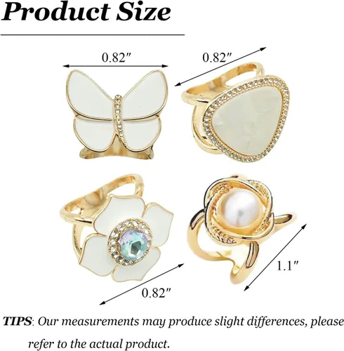 Vista 82 de 4 piezas de clip de anillo de bufanda para mujer, broche de perlas y flores, hebilla de metal para chal, accesorios de decoración para damas y niñas