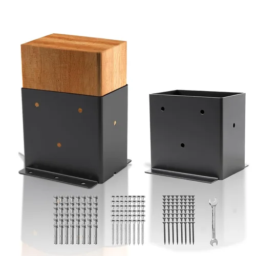 Vista 13 de 4 anclajes de poste de 6 x 6 pulgadas (tamaño interior 5.6 x 5.6) 13GA Thick Solid Steel &Powder Coated,Deck Post Brackets Support Deck Base
