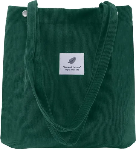 Vista 31 de Bolsa Tote de Pana para Mujeres Pequeña Bolsa de Lona para Hombro Bolsa de Mano de Pana con Bolsillo Interior 02 Verde Ejército