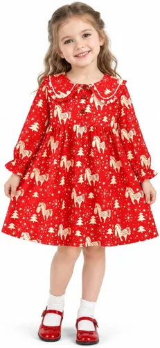 Vista 5 de HILEELANG Vestido de manga larga de algodón para niñas, vestido de otoño Gato Negro Largo