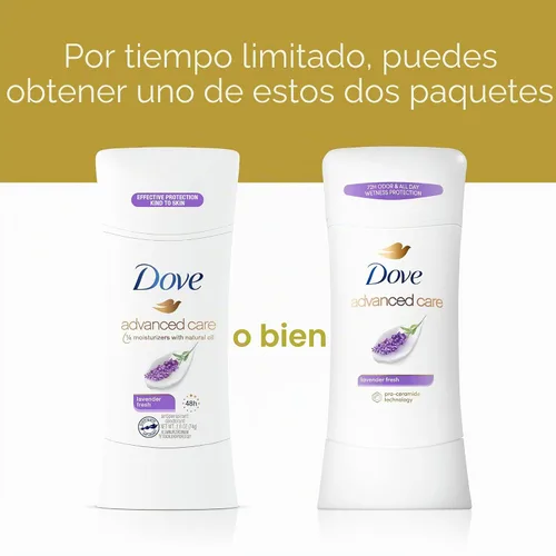 Vista 3 de Dove Advanced Care - Desodorante antitranspirante en barra Lavanda Fresca 4 unidades para ayudar a reparar la barrera de la piel, control del olor