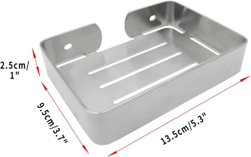 Vista 3 de Jabonera de acero inoxidable plateado para jabón montado en la pared con tornillos, jabonera resistente para barra de jabón elegante soporte