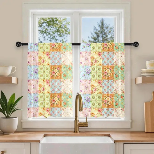 Vista 14 de Cortinas cortas de cocina de poliéster con estampado para puerta de granero, 27.5 pulgadas de ancho x 36 pulgadas de largo, cortinas de puerta