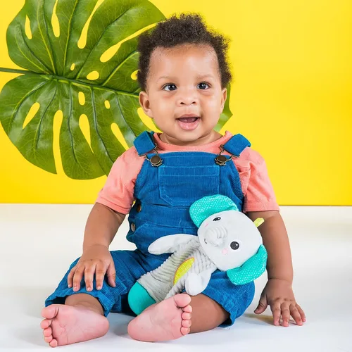 Vista 6 de Bright Starts Snuggle & Teethe - Juguete de peluche para dentición sin BPA con sonido crujiente para bebé - Elefante