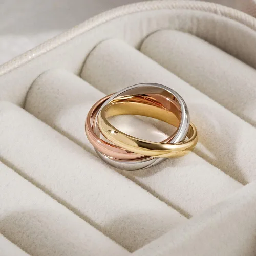 Vista 2 de Anillos apilables tricolor con cruz para mujeres y adultos, no se deslustra, anillo rodante entrelazado Trinity, anillo apilable de tres tonos