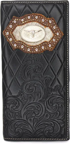 Vista 22 de Billetera de chequera plegable con pelo de vaca o bordado de tela cartera 0201 BR 0201 Bordado Marrón