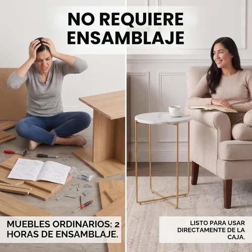 Vista 9 de Mesa auxiliar de mármol real, no requiere montaje, mesa auxiliar redonda para sala de estar, mesita de noche moderna de 15 pulgadas con patas