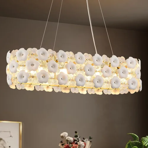 Vista 16 de Lámpara colgante de cristal dorado, paquete de 1 lámpara colgante de techo pequeña con flores modernas, 1 luz para cocina, isla, fregadero, comedor
