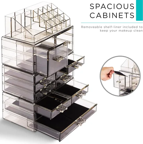 Vista 5 de Sorbus Organizador Grande de Maquillaje - Organizador Transparente y Apilable de Joyería y Maquillaje para Tocador, Almacenamiento de Baño, Cajonera