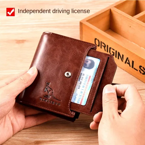 Vista 3 de Carteras de cuero para hombres con bloqueo RFID ranura para tarjetas de identificación separadas B2001 Clásico