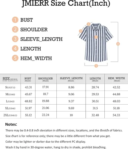 Vista 6 de JMIERR - Camisa de vestir informal de manga corta con botones y rayas para hombre camisa de algodón