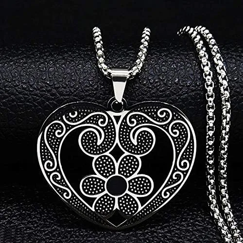 Vista 5 de KINSPORT Flower Heart Stainless Steel Statement Necklace for Women Black Enamel Necklaces Jewelry Bisuteria
