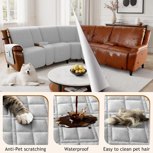 Vista 6 de Arfntevss Fundas impermeables para sofá seccional reclinable, fundas para sofá en forma de L, antideslizantes, lavables, juego de fundas para sofá