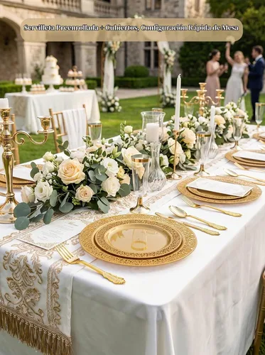 Vista 7 de DaYammi Juego de 210 platos de plástico desechables dorados para bodas y fiestas Marrón