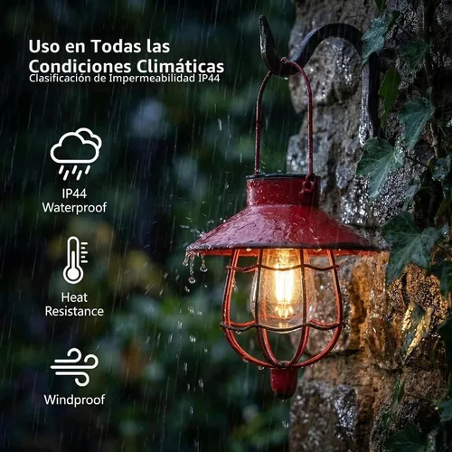 Vista 5 de YAKii Paquete de 2 faroles solares colgantes impermeables de metal para exteriores con luz blanca cálida para decorar patio, jardín, camino, patio