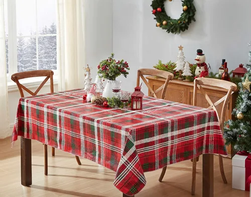 Vista 6 de Newbridge Burke - Mantel de vinilo con estampado navideño de cuadros rojos y verdes, clásico de Navidad, fácil cuidado, cuadrado de 52 x 52