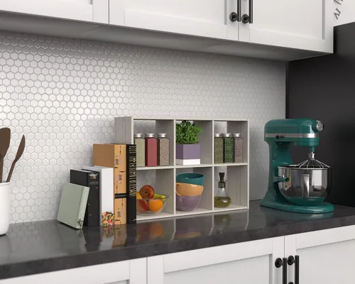 Vista 7 de ClosetMaid 5430 Mini organizador de escritorio o montaje en pared de 6 cubos, nogal blanqueado Nuez blanqueada
