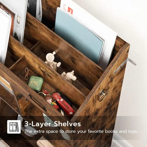 Vista 8 de HOOBRO Estantería para niños, organizador de almacenamiento para juguetes, estantería para niños, 5 compartimentos y 3 estantes de 3 niveles