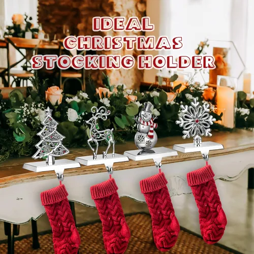 Vista 7 de GUOER Juego de 4 Soportes para Calcetines Navideños de Copo de Nieve para Repisa de Chimenea, Decoraciones Navideñas para Repisa de Chimenea