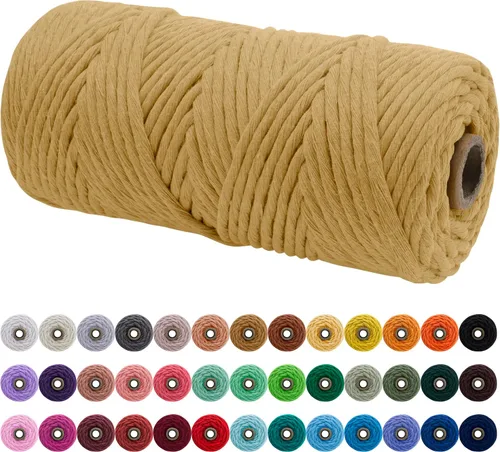 Vista 15 de JeogYong Cordón de macramé de un solo hilo 3 mm x 109 yardas (328 pies) Cuerda de algodón suave Hilo de macramé de 3 mm, suministros de macramé