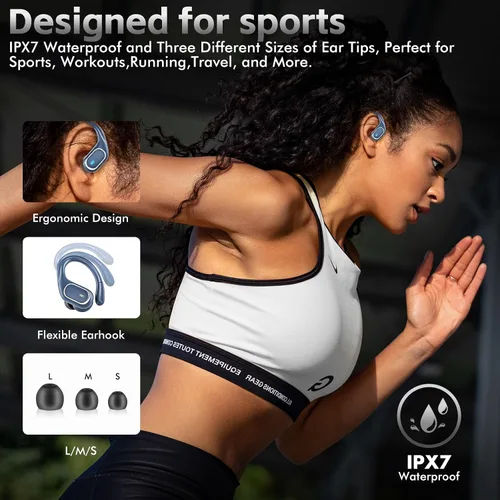 Vista 5 de HAOYUYAN Auriculares inalámbricos Bluetooth 5.3 con reproducción de 80 horas, IPX7 impermeables sobre los oídos con pantalla LED de alimentación