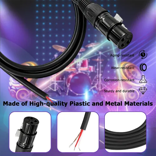 Vista 3 de Cable de micrófono XLR de 3 pines, XLR de 3 pines hembra a cable desnudo, cable de altavoz de extremo abierto, cable de audio de repuesto para DJ/PA
