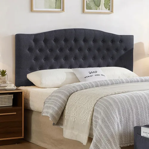 Vista 12 de 24KF 6058-Q - Cabecera tapizada de terciopelo con botones para montar en la pared, cómoda y a la moda, tamaño Queen/Matrimonial, color negro