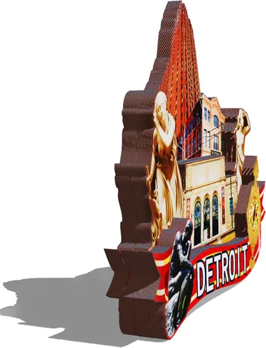 Vista 2 de Imán de madera de Detroit de Estados Unidos 3D para nevera, recuerdos coleccionables, decoración hecha a mano, artesanías 2