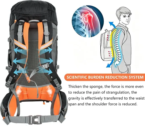 Vista 7 de Mochila de senderismo con marco interno con cubierta de lluvia, mochila de Negro