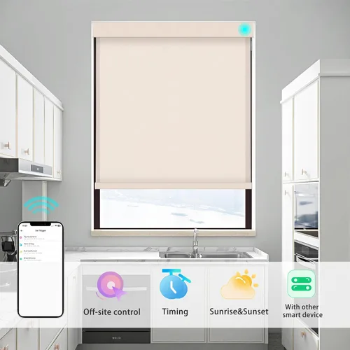 Vista 4 de Changshade Persiana enrollable inteligente con control remoto, persianas automáticas con filtro de luz para ventanas de tamaño personalizado