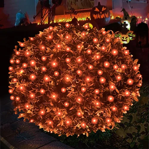 Vista 11 de HISHINY Red de luces de Navidad para exteriores, cable verde de 100 luces LED de 5 x 5 pies, cadena de luces de malla conectable para Navidad