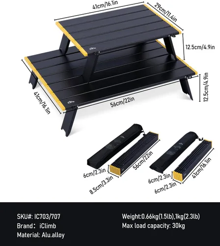 Vista 3 de iClimb - Mesa plegable ultraligera y compacta de mini playa y picnic de aluminio con bolsa de transporte, dos tamaños (negro - S)