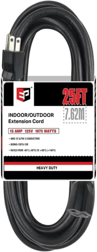 Vista 28 de EP 50 Ft Heavy Duty Outdoor Extension Cord, 12/3 SJTW Black 3-Prong Negro