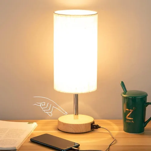 Vista 7 de Lámpara de escritorio Yarra-Decor con puerto USB, lámpara de mesa con control táctil de 3 niveles de brillo, lámpara de mesita redonda con pantalla