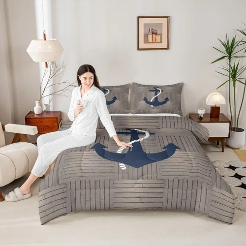 Vista 34 de Juego de edredón Lake Home Camper tamaño King, juego de ropa de cama náutica con ancla para niños, niñas, niños, adultos, decoración de dormitorio
