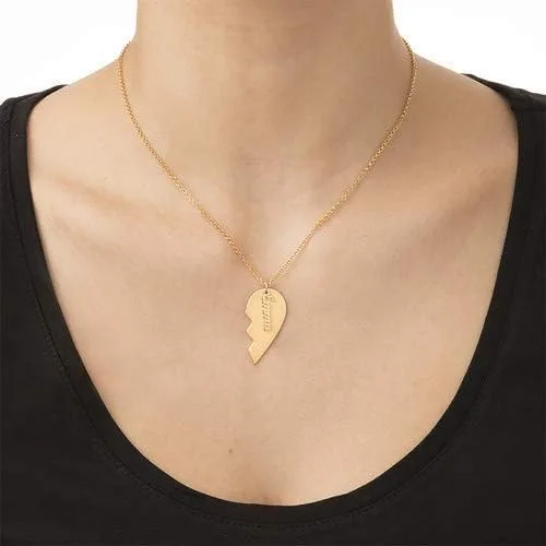 Vista 7 de MYKA - Collar personalizado de corazón roto - Joyería para parejas para novio, novia, ella, él, mujeres y hombres - Plata de ley 925, chapado en oro