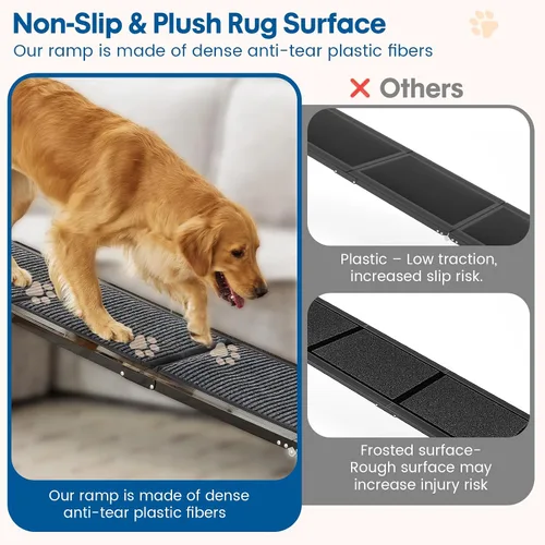 Vista 6 de HBTower Rampa plegable para perros de 63 pulgadas de largo y 17.3 pulgadas de ancho para automóvil, SUV y camión, rampa portátil para mascotas