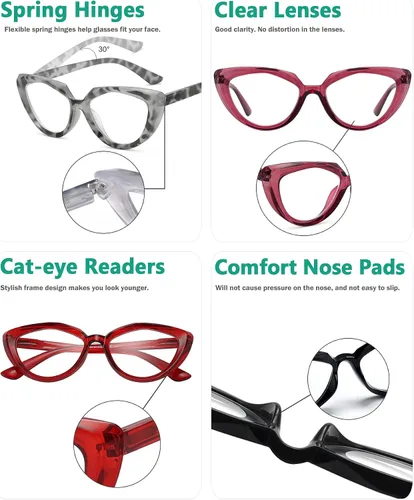 Vista 5 de Eyekepper Paquete de 5 lentes de lectura para mujeres lectores de ojo de gato