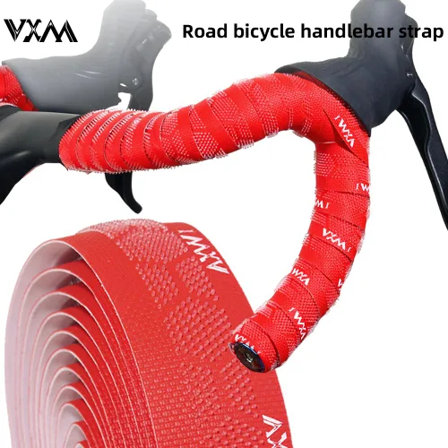 Vista 6 de VXM Bike Handlebar Tape,3D Silicone Particles Road Bicycle Bar Tape + Rainbow Steel Plugs,EVA Cycling Handle Grip Wrap-2 Rolls (red)